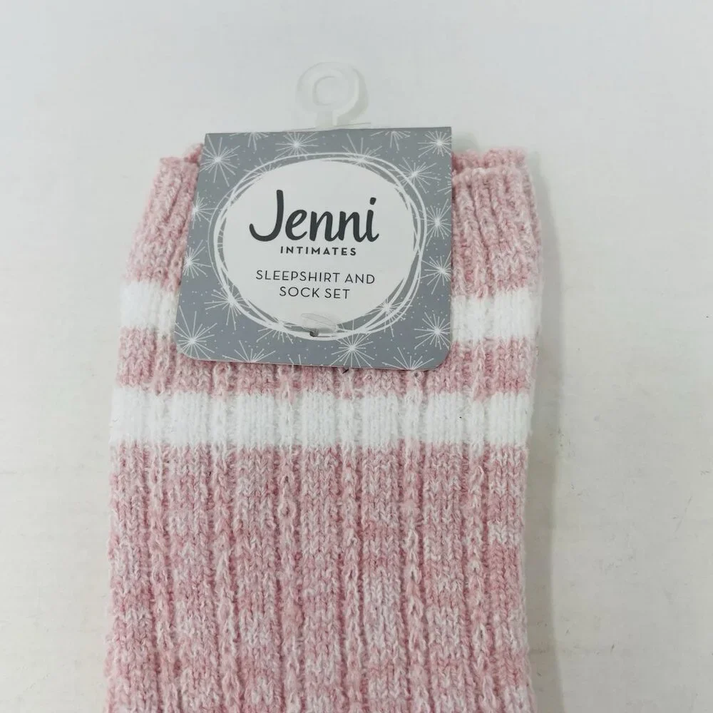 Jenni Intimates Womens One Size Fits Most Varsity‎ Stripe Crew Socks Pink/White